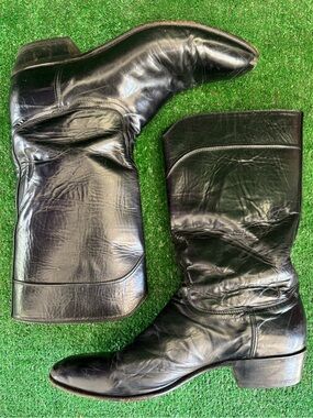 Vintage Black Leather Justin Boots Mens Size 10